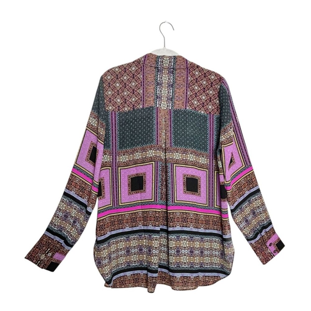 Rose+Olive Multicolor Patchwork Long Sleeve Butto… - image 2